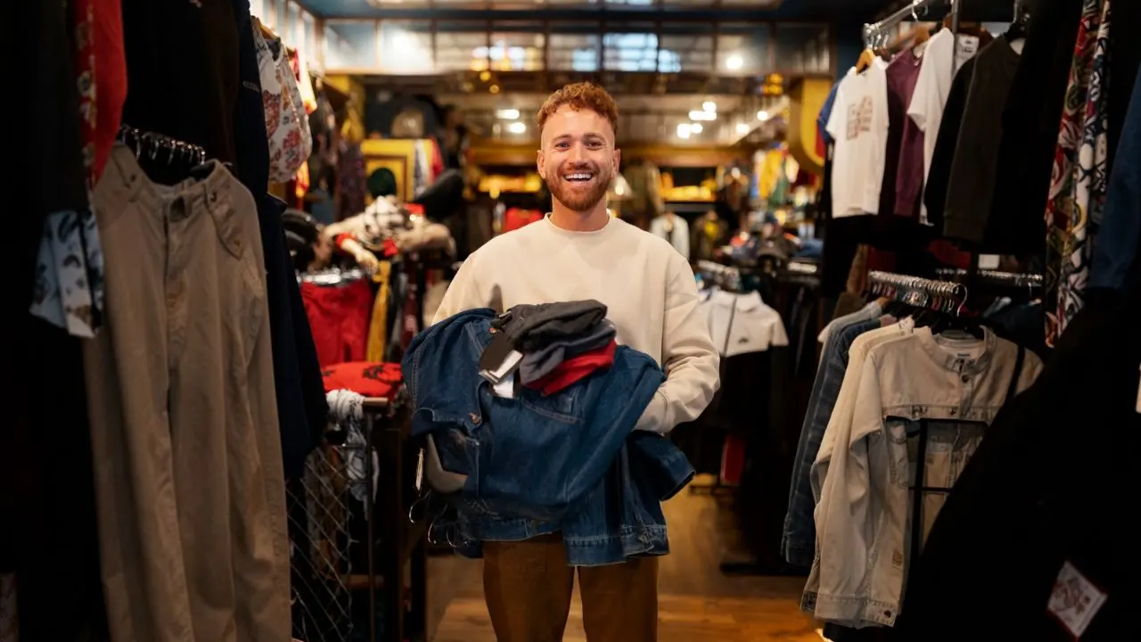 Spreco zero? Si può, intervista con Lisa Casali: un ragazzo acquista abiti second hand