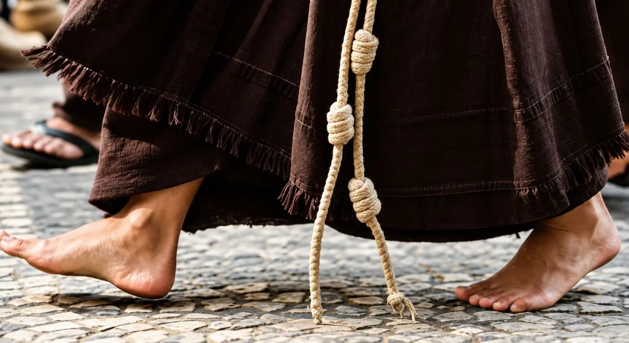 Fra’ Massimo Corallo: «Francesco? Viviamolo al presente»: inquadratura ravvicinata dei piedi del frate
