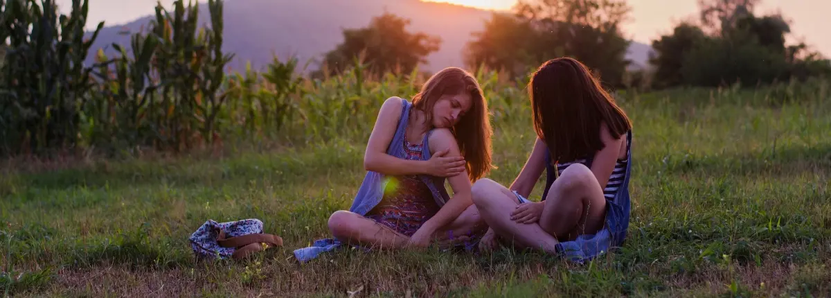Zanzare utili ma fastidiose: due ragazze si difendono dalle zanzare durante un pic nic