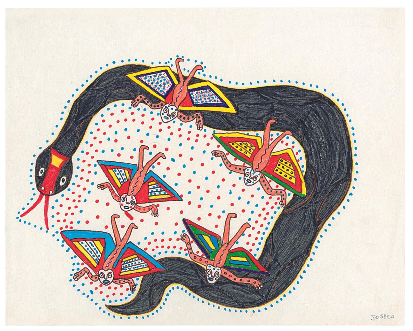 Dentro la foresta Joseca Mokahesi, "Ōkarɨmaria, the anaconda spirit and its sons-in-law" (2002-2010). matita e pennarello su carta (Foto: Pinterest)