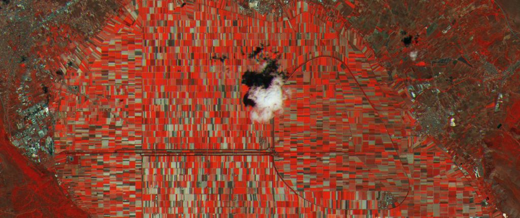 Immagine satellitare della piana del Fucino, ad Avezzano (L'Aquila, foto: Copernicus/ESA 2015)