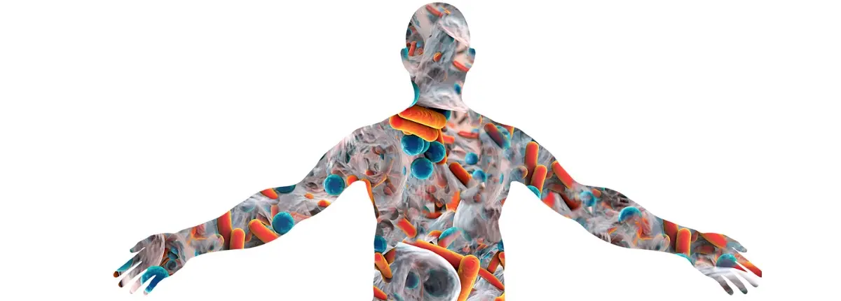 Microbiota, rappresentazione grafica del corpo umano con i batteri al suo interno