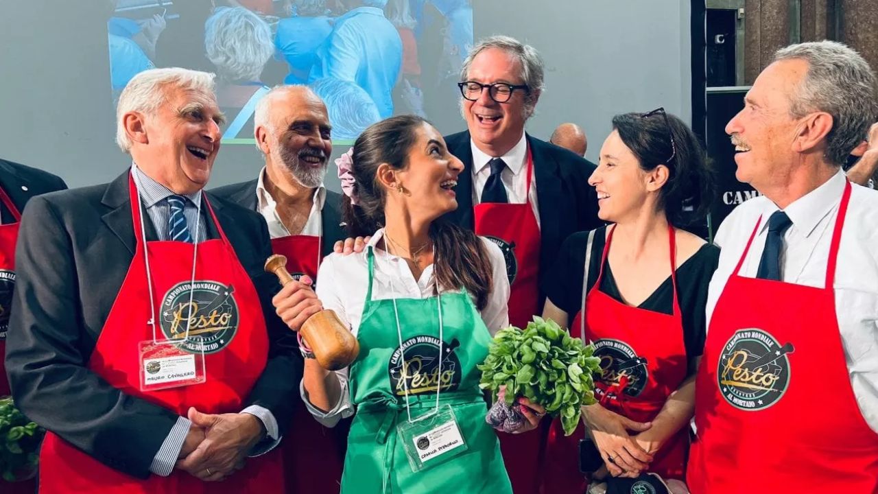 Un momento dei Mondiali del pesto, a sinistra Cavallero (Foto: Mondiali del pesto)
