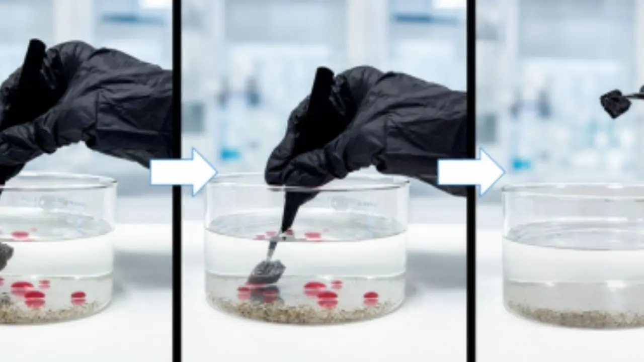 Spugne superidrofobiche da scarti di sughero per depurare l'acqua: sequenza della separazione selettiva