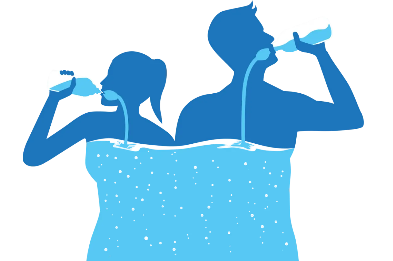 Rappresentazione grafica, una donna e un uomo bevono acqua