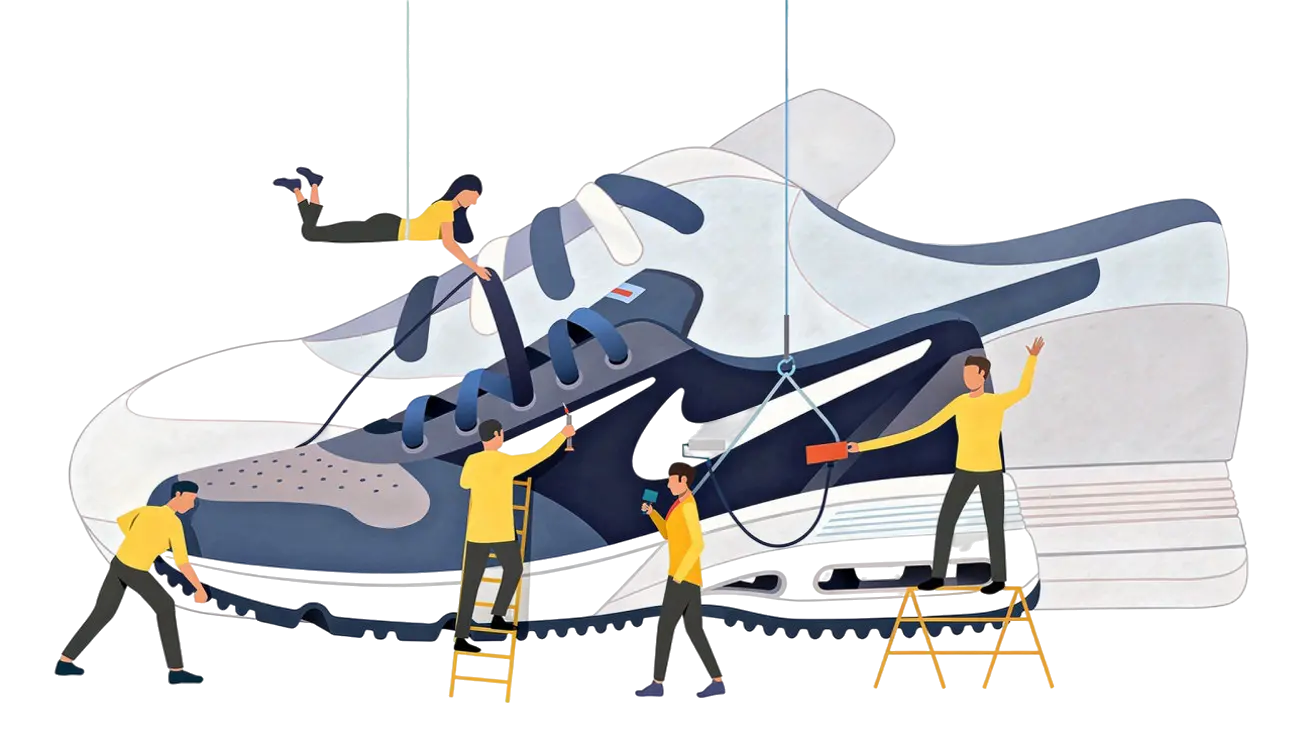 Leggera come una sneaker: illustrazione creativa di una scarpa in costruzione