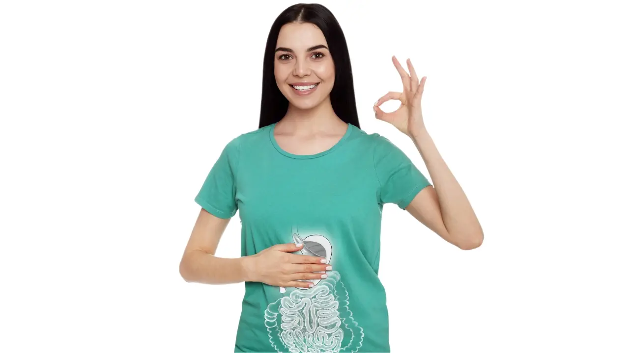 Microbiota, una ragazza felice per la propria buona salute intestinale
