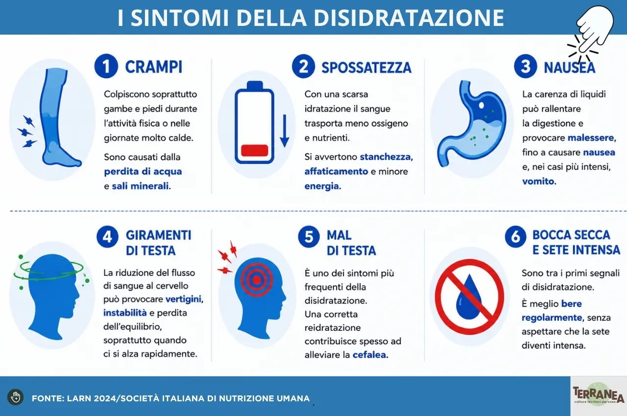 I sintomi della disidratazione, tabella illustratata