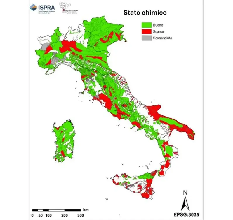 Stato chimico delle acque sotterranee. Fonte: Ispra