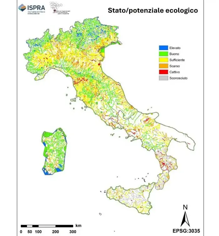 Stato ecologico acque superficiali. Fonte: Ispra
